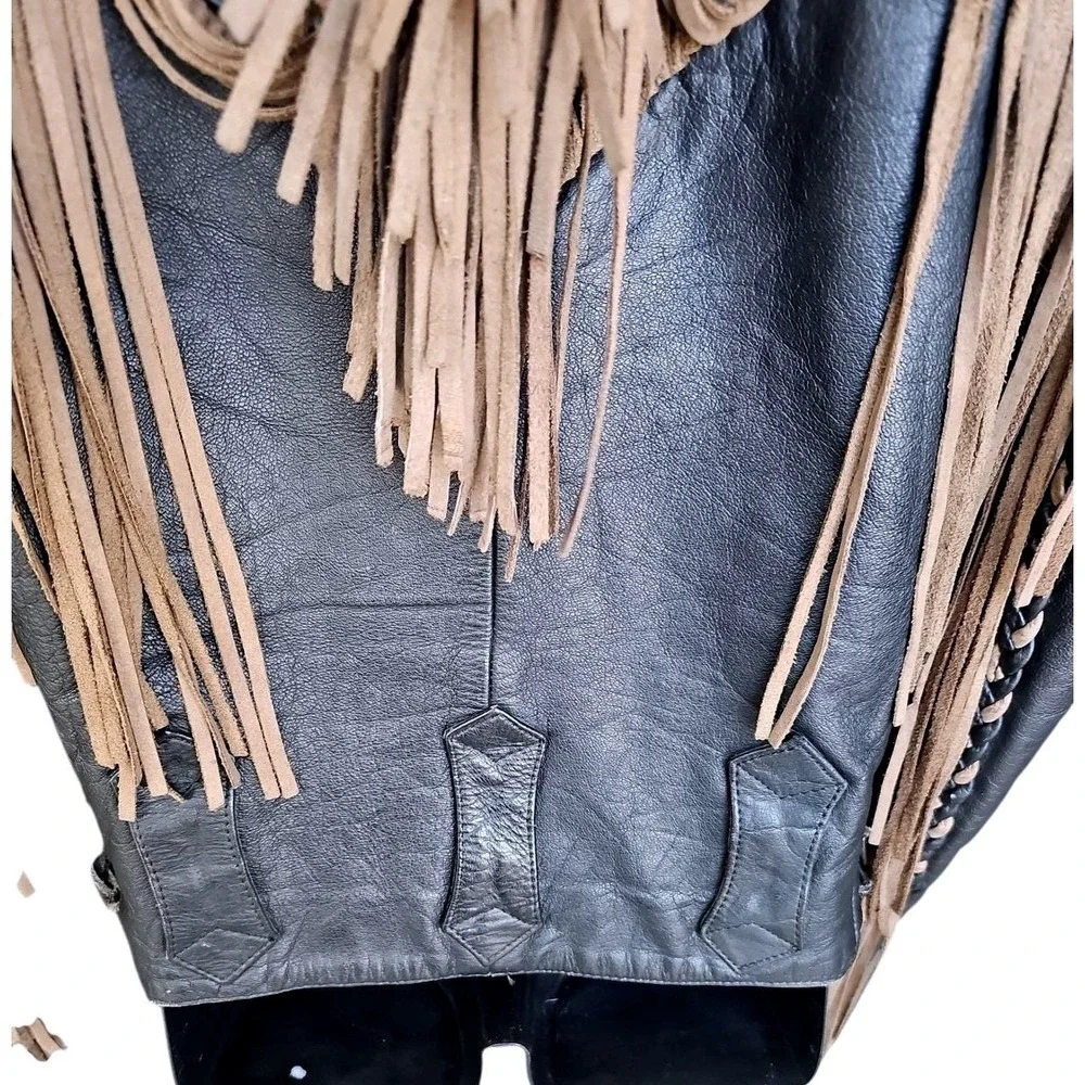 Vintage 80s FMC Leather‎ Fringe Jacket - Western Biker Coat - Men's Large
